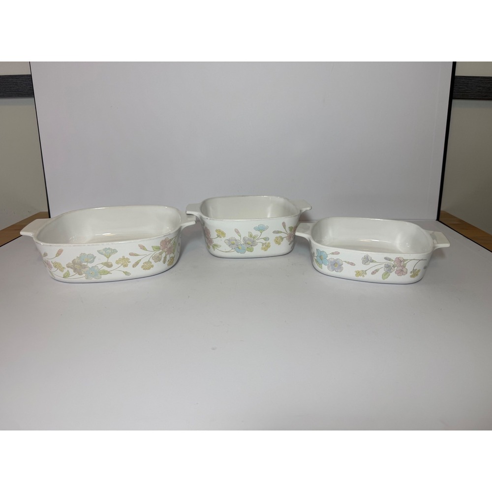 Corning Ware English Meadow Casserole Dish Set 3 Piece Vintage Floral Pyroceram